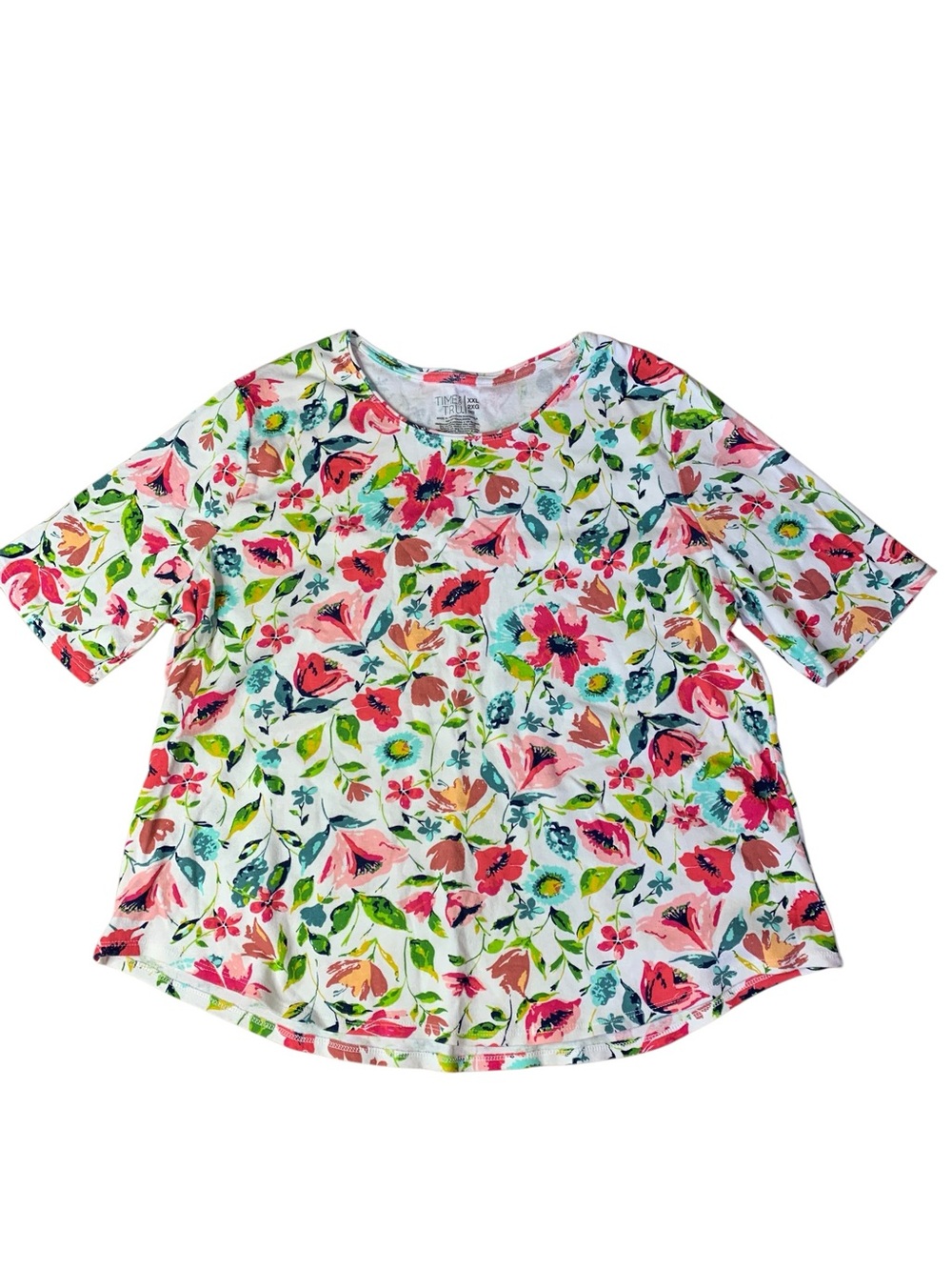 Time and Tru Floral Short Sleeve Knit Top - Women’s XXL